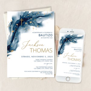 Invitacion de Bautizo, Bautizo Invitation In Spanish, Invitaciones Bautizo, Classic Baptism, Mi Bautizo, Religious Invitation, Blue Invite