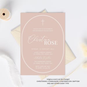 Boho Baptism Invitation Template, Pink Baptism Invitation, Christening Invitation, Pink Baptism Invitation Card, Girl Baptism Invitation