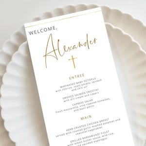 Gold Baptism Menu Template, Elegant Gold Menu, Modern Printable Menu, Christening Dinner Menu, Baptism Menu Design, baptism decor gold