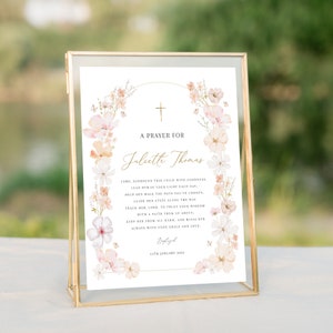 Pink baptism prayer sign template,  Butterfly wildflower prayer sign, printable baptism gift, editable baptism prayer, custom girl baptism