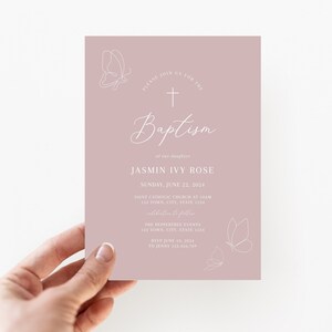 Butterfly Baptism Invitation Girl, Christening Invitation, Pink Baptism Invite Printable, Butterfly Christening Invitation, Holy Communion