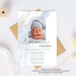 Baptism invitation boy with photo, Christening invitations boy, Blue baptism invitation with picture, electronic baptism invitation boy