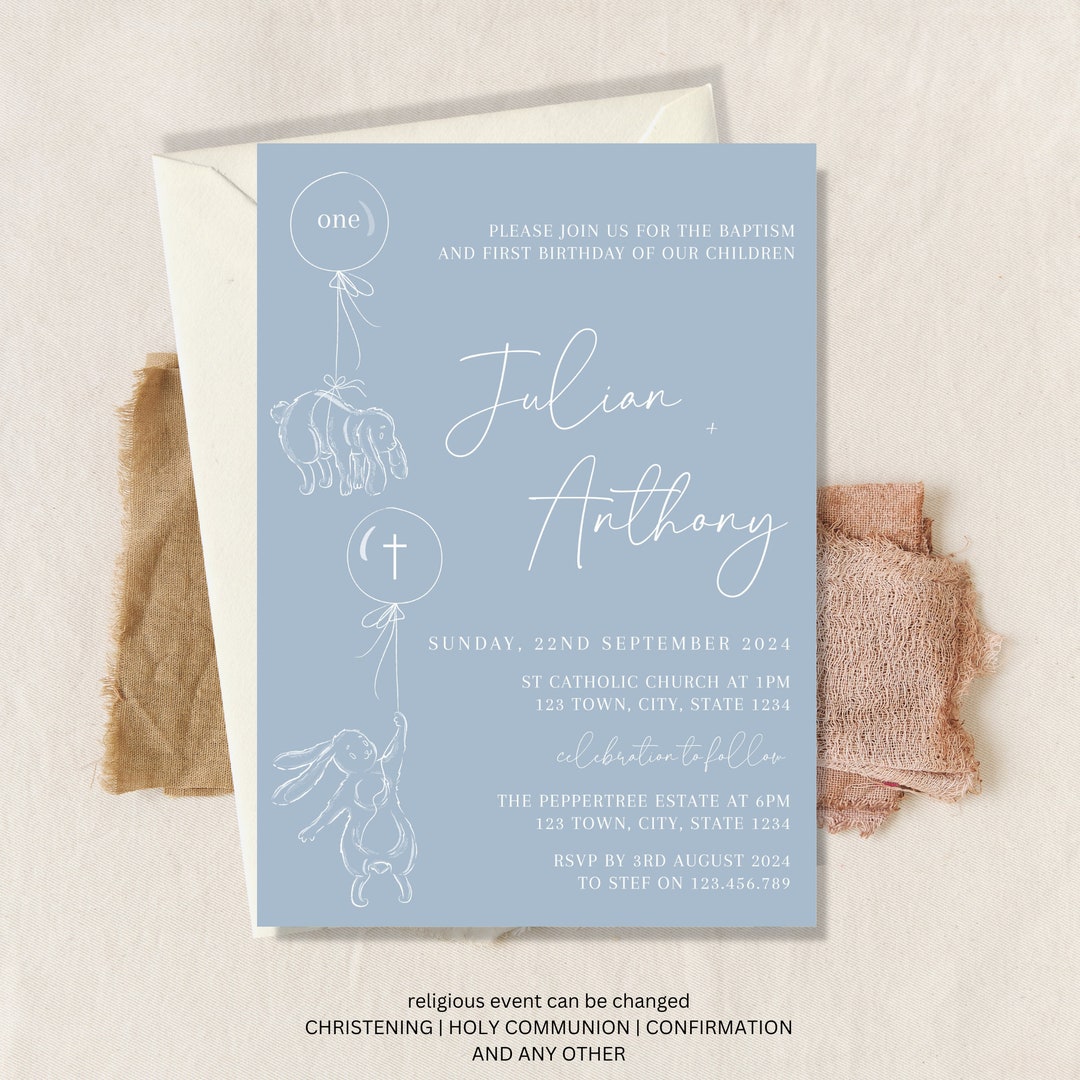 Joint Sibling Baptism Invitation, Christening Invitation for Twins, Twin Baptism Invitation