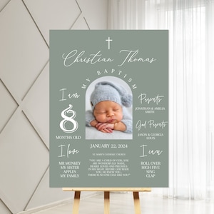 Green Baptism Chalkboard Sign, Boy Baptism Milestone, Baptism Printable, Sage Green Baptism Welcome Sign with photo, welcome sign with photo
