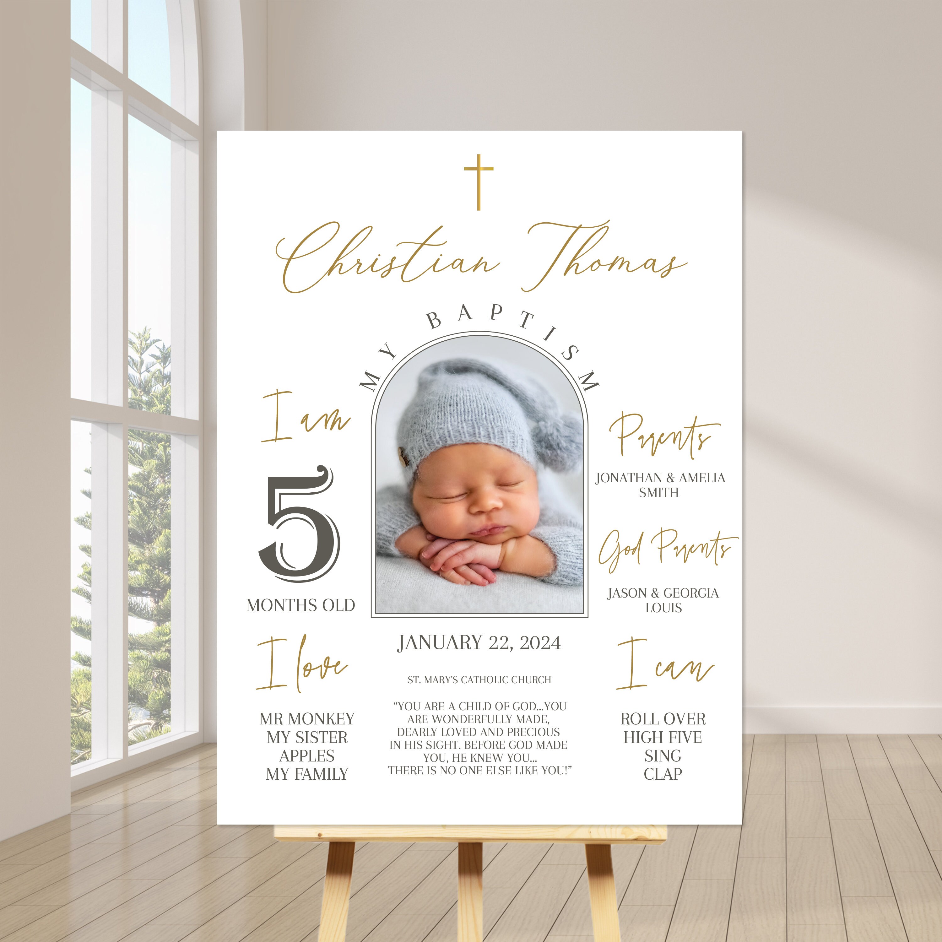 Baptism Chalkboard Sign, Boy Baptism Milestone, Baptism Printable, Gold ...