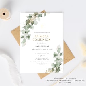 Invitacion a la PRIMERA COMUNION, Primera comunion Invitation In Spanish, Invitaciones comunion, Holy Communion, Religious Invitation unisex