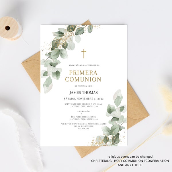 Invitacion a la PRIMERA COMUNION, Primera comunion Invitation In Spanish, Invitaciones comunion, Holy Communion, Religious Invitation unisex