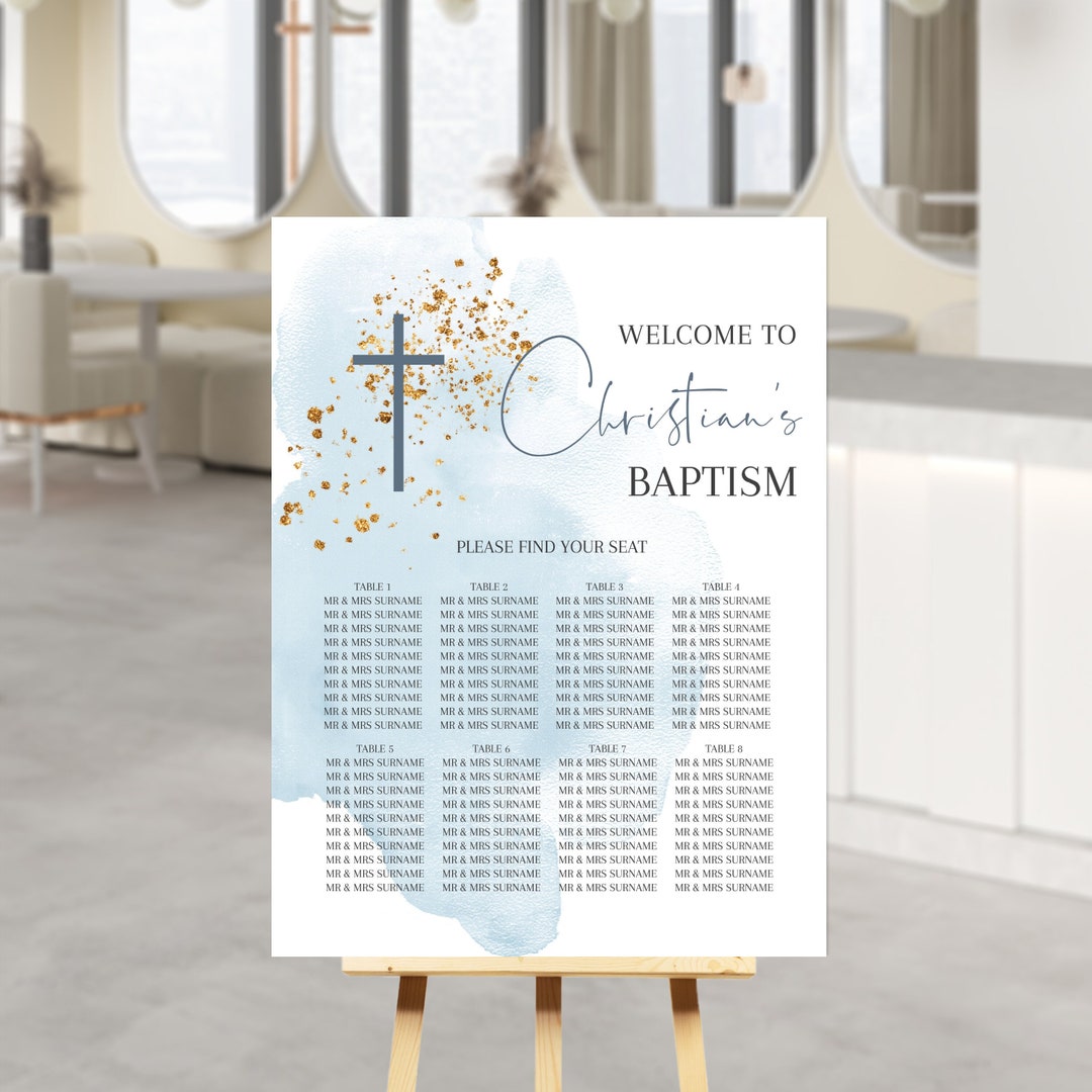 Dusty Blue Baptism Seating Plan Template, Printable Modern Christening ...