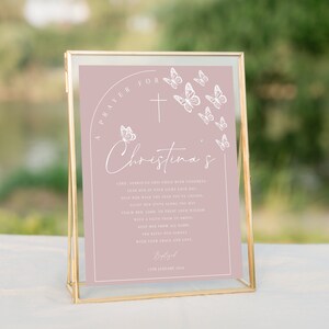 Pink baptism prayer sign template, Pink prayer sign for girl, printable baptism gift, editable baptism prayer, Butterfly girl baptism prayer