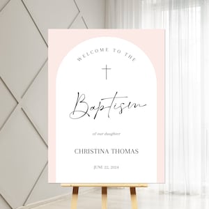 Boho Baptism Welcome Sign, Christening Welcome Sign, Pink Boho Welcome Sign, Printable Baptism Welcome Sign, Pink Baptism Decor poster