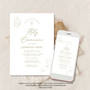 First Communion Invitation Template, First Holy Communion invite, Girl Communion Invite, First Holy Communion Invitation Butterfly communion
