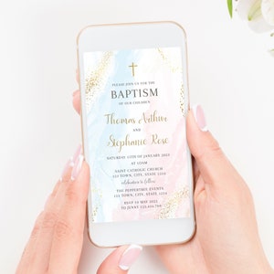 Joint Sibling Baptism Invitation, Printable Christening Invite , Watercolor Baby Dedication, Boy Girl Religious Holy Communion
