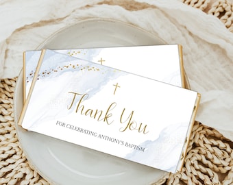 Blue Chocolate Bar Wrapper Template, Modern Baptism Candy Bar Wrapper, Shower Favor, Chocolate Bar Wrapper, Thank you favor, thank you tag