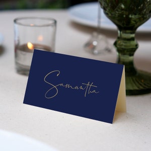 Place Cards Template, Navy Blue Place Cards, Editable Place Cards Name, Baptism Place card blue folded, Wedding placecards Navy Blue card