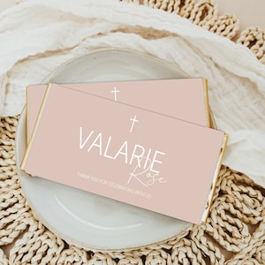 Dusty Pink Chocolate Bar Wrapper Template, Modern Baptism Candy Bar Wrapper, Shower Favor, Chocolate Bar Wrapper, Thank you favor