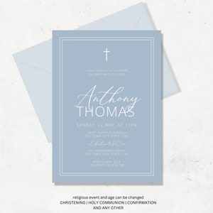 Baptism invitation Boy, Christening invitations boy, dusty blue baptism invitation, Boys Blue Invite, baptism invitation digital download