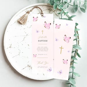 Baptism Bookmark template, Personalized Baptism Bookmark, butterfly Baptism Bookmark, Custom Bookmark Keepsake, Printable Christening Favor