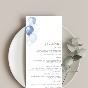 Balloon Menu Template add Guest Names, Modern Wedding Place Card Dinner Menu,  Printable, Digital Download, Editable