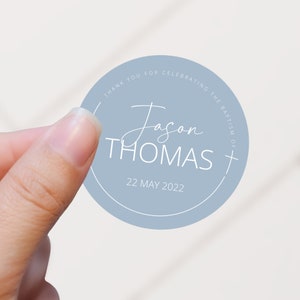 Dusty Blue Baptism Favor Tag Template, Modern Thank You Tag, Gold, Minimalist, Wedding Favor Tag Template, Christening Tag, modern baptism