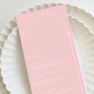 Baptism Menu Template, First Communion dinner menu, Bautizo Floral Girl Christening Menu Card, Printable Editable Pink Menu Template