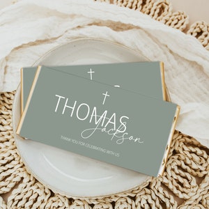 GREEN EUCALYPTUS Chocolate Bar Wrapper Template, Modern Baptism Candy Bar Wrapper, Shower Favor, Chocolate Bar Wrapper, Thank you favor