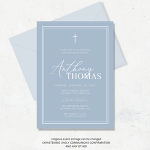 Baptism invitation Boy, Christening invitations boy, dusty blue baptism invitation, Boys Blue Invite, baptism invitation digital download