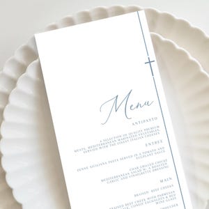 Dusty Blue Menu Template, Blue Menu, Modern Menu Printable Wedding Dinner Menu, Baptism Menu
