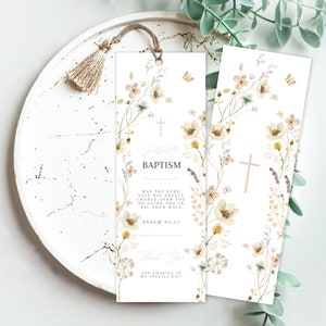 Baptism Bookmark template, Personalized Baptism Bookmark, Wildflower Baptism Bookmark, Custom Bookmark Keepsake, Printable Christening Favor