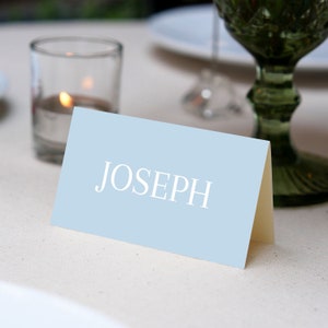 Place Cards Template, Light Blue Place Cards, Editable Place Cards Name, Baptism Place card blue folded, Wedding placecards Light Blue card