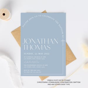 Baptism invitation boy, Christening invitation boy, Baptism invitation digital download, Blue baptism invite, Baptism and Birthday invite