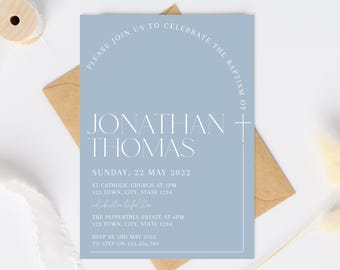 Baptism invitation boy, Christening invitation boy, Baptism invitation digital download, Blue baptism invite, Baptism and Birthday invite