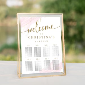 Seating Chart Baptism poster, Baptism welcome poster, Christening seating chart, 8inch x 11.5inch seating chart , Pink Baptism table decor