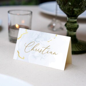 Place Cards Template,  Gold and Blue Place Cards, Editable Place Cards Name, Baptism Place card blue folded, Wedding placecards Blue card