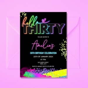 30th Birthday Invitation, Talk Thirty To Me , 30th Birthday Electronic Invitation, Neon Invite, Editable Invitation, Thirty Birthday Invite