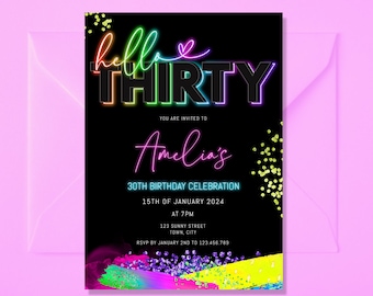 30th Birthday Invitation, Talk Thirty To Me , 30th Birthday Electronic Invitation, Neon Invite, Editable Invitation, Thirty Birthday Invite