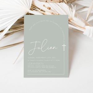 Baptism Invitation Boy, Christening Invite , Green Invite, Sage Green Modern Invite, Baptism Invite, Holy Communion digital download