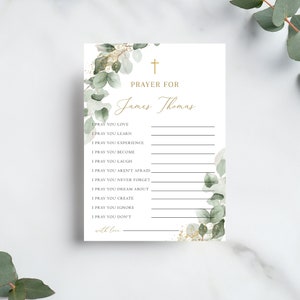 Baptism Prayer Card, Greenery Baptism Prayer notes, Catholic Prayer Card, Printable Baptism Card, Eucalyptus Baptism prayer card printable