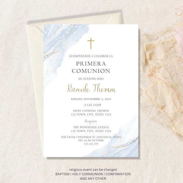 Invitacion a la PRIMERA COMUNION, Primera comunion Invitation In Spanish, Invitaciones comunion, Holy Communion, Religious Invitation