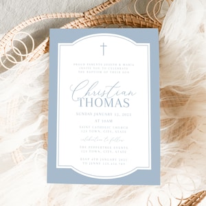 Baptism invitation Boy, Christening invitations boy, dusty blue baptism invitation, Boys Blue Invite, baptism invitation digital download