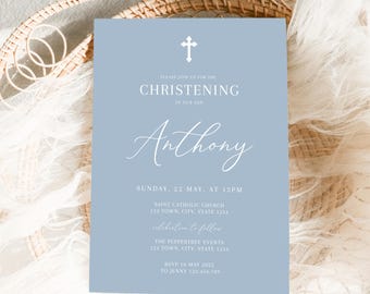 Orthodox Christening invitations boy, Baptism invitation Boy, dusty blue baptism invitation, Boys Blue Invite, Orthodox Cross Baptism invite