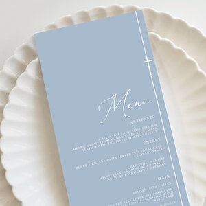 Dusty Blue Menu Template, Blue Menu, Modern Menu Printable Wedding Dinner Menu, Baptism Menu