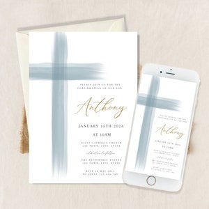 Confirmation invitation, Baptism Invitation, Boy Christening Invitation Template, Communion invitation, Blue Confirmation invitation boy