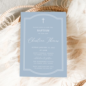 Baptism invitation Boy, Christening invitations boy, dusty blue baptism invitation, Boys Blue Invite, baptism invitation digital download
