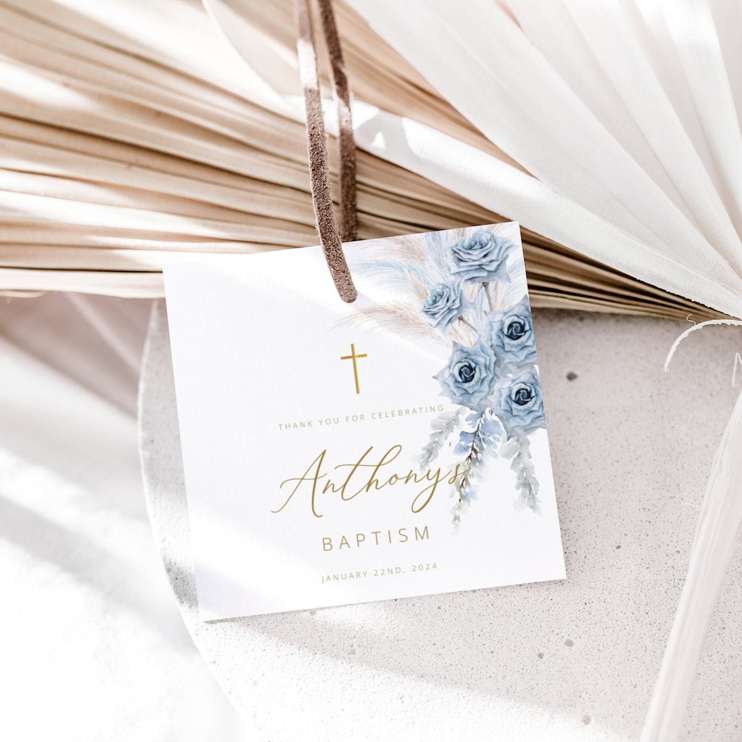 Blue Flowers Cross Baptism Bonbonniere Printable Tag ,thank You Tags — free download