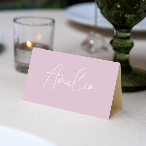 Lilac Purple Editable Place Card Template, 3.5x2" Folded, Simple script font , DIY Printable  card bap131