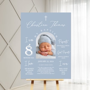 Blue Baptism Chalkboard Sign, Boy Baptism Milestone, Baptism Printable, Dusty Blue Baptism Welcome Sign with photo