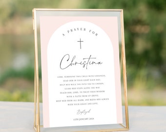 Pink baptism prayer sign template,  Pink prayer sign for girl, printable baptism gift, editable baptism prayer, custom girl baptism, Prayer