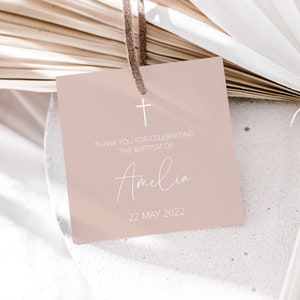 Dusty pink Baptism Favor Tag Template, Modern Thank You Tag, Dusty Beige Pink, Minimalist, Wedding Favor Tag Template, Christening Tag