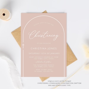 Christening Invitation Girl, Baptism Invitation, Arch Dusty Pink Baptism Invitation, Pink Christening Invitation, Holy Communion Printable
