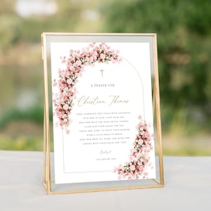 Pink baptism prayer sign template, pink floral VINTAGE FLORAL prayer sign, printable baptism gift, editable baptism prayer, girl baptism